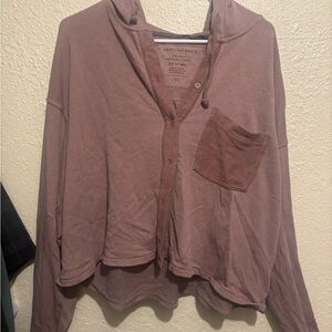 American Eagle Cropped Button Down Hoodie